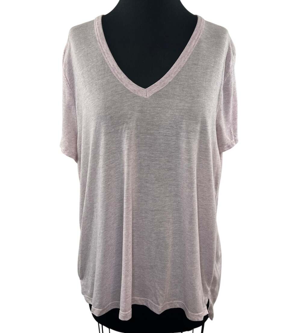 Lou & Grey LOFT Light Pink V Neck Linen Blend Top Size L?